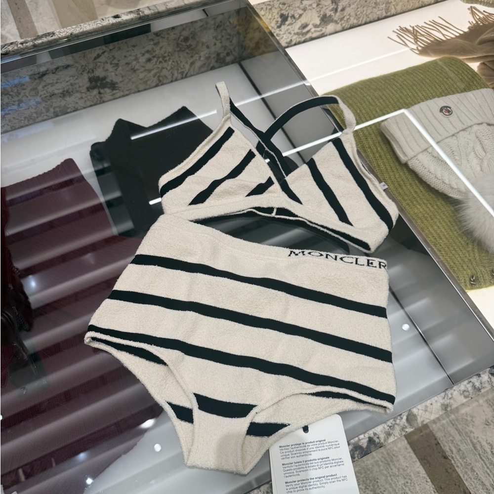Moncler Black and White Striped Bikini